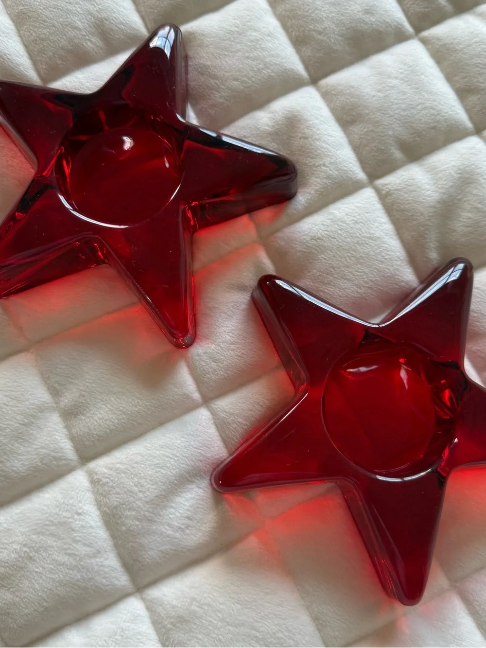 Vintage Ruby Red Glass Star Candle Holders Set of 2 Votive Tealight Mid Century